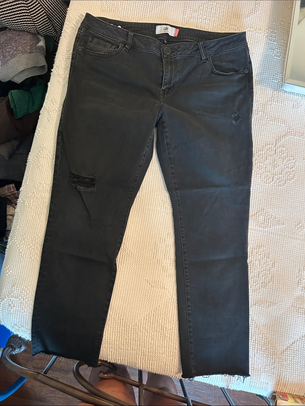 CAbi Black Straight-Leg Distressed Jeans